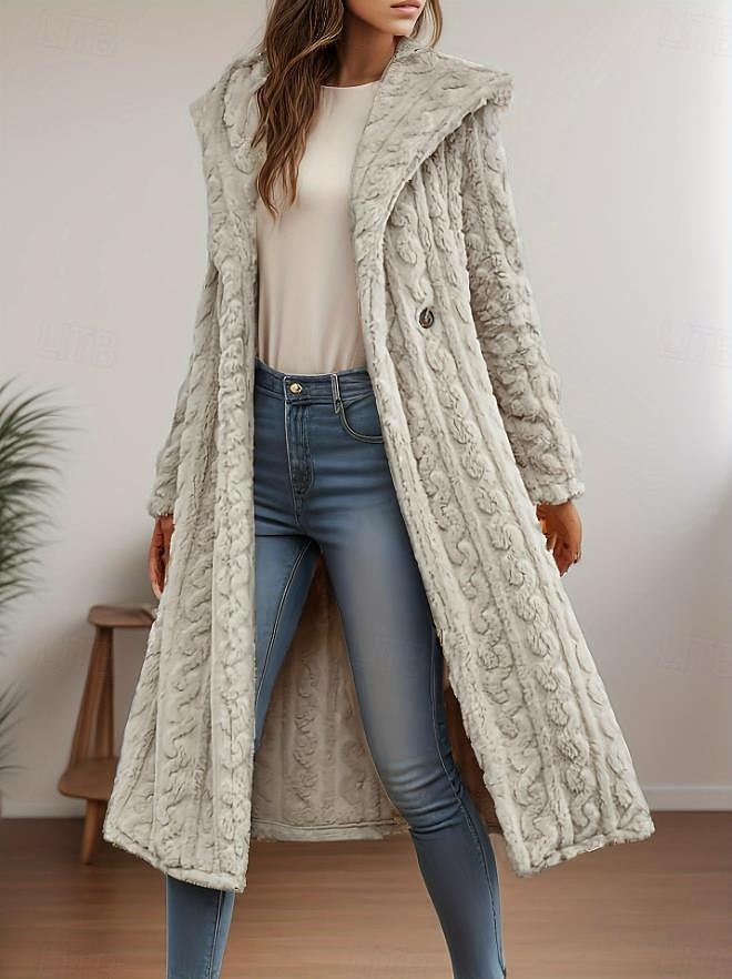 Damen Wintermantel Strasse Freizeitskleidung Ausgehen Herbst Winter Lang Mantel Lockere Passform warm halten Atmungsaktiv Zeitgenössisch Stilvoll Brautkleider schlicht Jacken Langarm Feste Farbe 2025 - $41.99 –P3