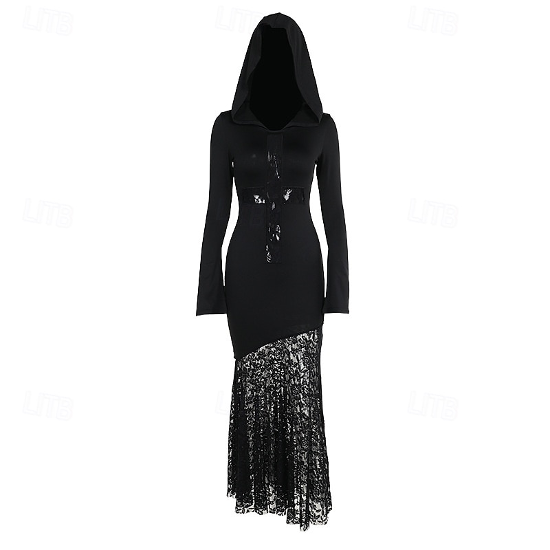 Punk & Gothic Cocktailkleid Vintage-Kleid Kleid Maskerade Gothic Mädchen Morticia Addams Kostüm Damen Maskerade Halloween Abschlussball Festival Erwachsene Kleid 2026 - $33.99 –P9
