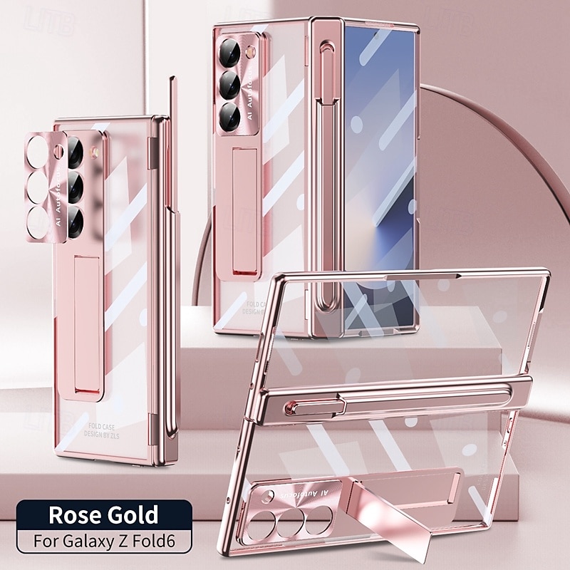 telefon Ügy Kompatibilitás Samsung Galaxy Z Hajtogatás 6 Z Fold 5 Z Fold 4 Z Fold 3 Fekete tok Állvánnyal és Képernyővédő Mágneses Retro Páncél PC Fém 2025 - $39.99 –P4