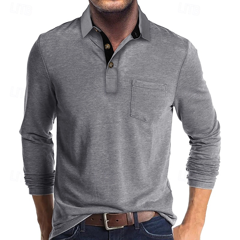 Herr Golftröja golfpolo Arbete Ledigt Kavajslag Långärmad Grundläggande Modern Ensfärgat Knapp Ficka Vår & Höst Normal Vin Aprikos Svart Vit Mörkröd Gul Golftröja 2025 - $21.99 –P5