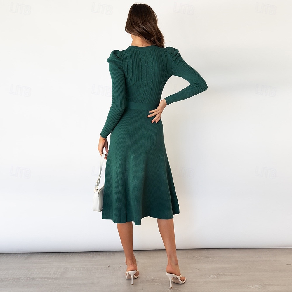 Damen Pullover Kleid Modisch elegante kleider Feste Farbe Gerippt Rundhalsausschnitt Strick Langarm Normale Oberteile Stricken Arbeit Täglich Schwarz Grün Herbst Winter 2025 - $62.99 –P9