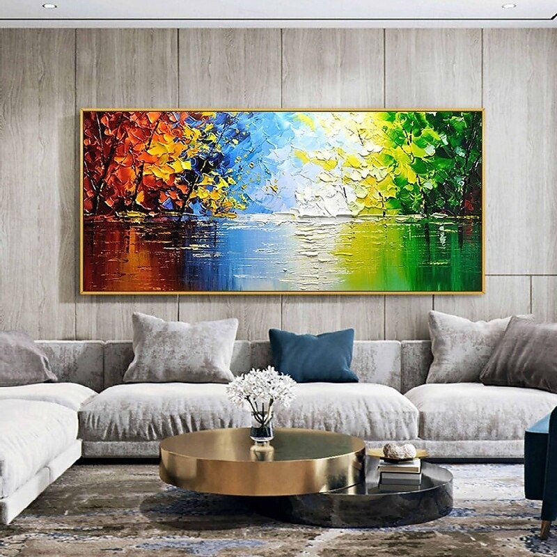 handgemalte abstrakte blaue Waldgemälde auf Leinwand, handgemachtes, farbenfrohes, strukturiertes Acrylgemälde, Wandkunst, handgemaltes Kunstwerk, grünes Ölgemälde für Wohnzimmer, Büro, 2025 - $116.99 –P2