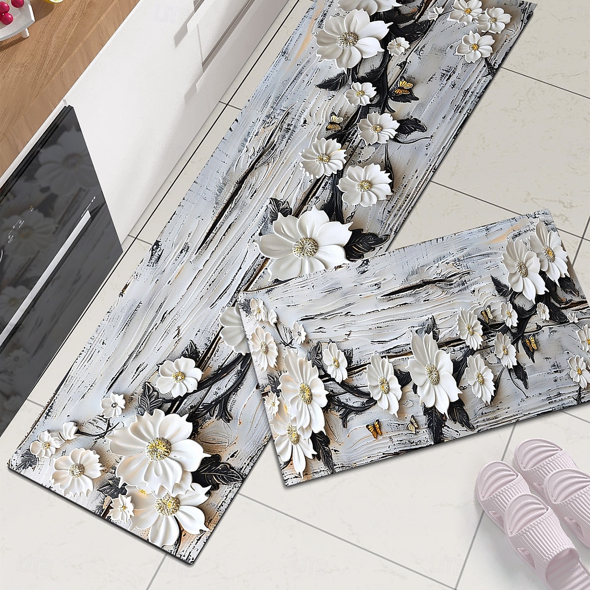 деревянный коврик для кухни с ромашковым узором, коврик для пола, нескользящий, маслянистый, коврик для гостиной, коврик для дома, для улицы, декор спальни, коврик для ванной, коврик для входа, 2025 - $15.99 –P3