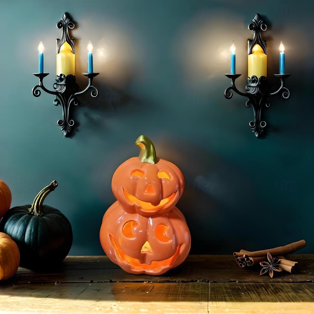 Halloween Ceramic Pumpkin Lantern - Nordic Creative Skull Head Light-Up Table Decor for Halloween Scene Setup and Festive Decorations 2025 - $19.49 –P1