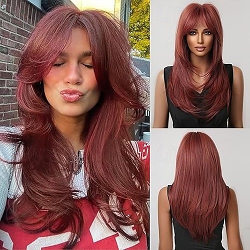 Wigs for Women Highlight Wig with Bangs Layered Long Straight Natural Hair Synthetic Wig 2025 - $19.99 –P5