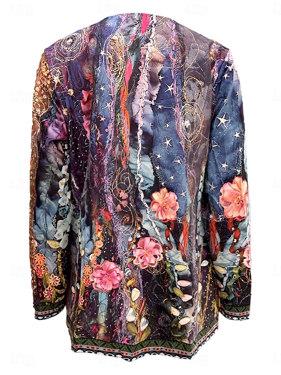 Dam Jacka Vardag Fyrkantig hals Mönster Blommig Ledigt / vardag Vintage Lös passning Ytterkläder Långärmad Vår Havsblå S 2025 - $27.99 –P3