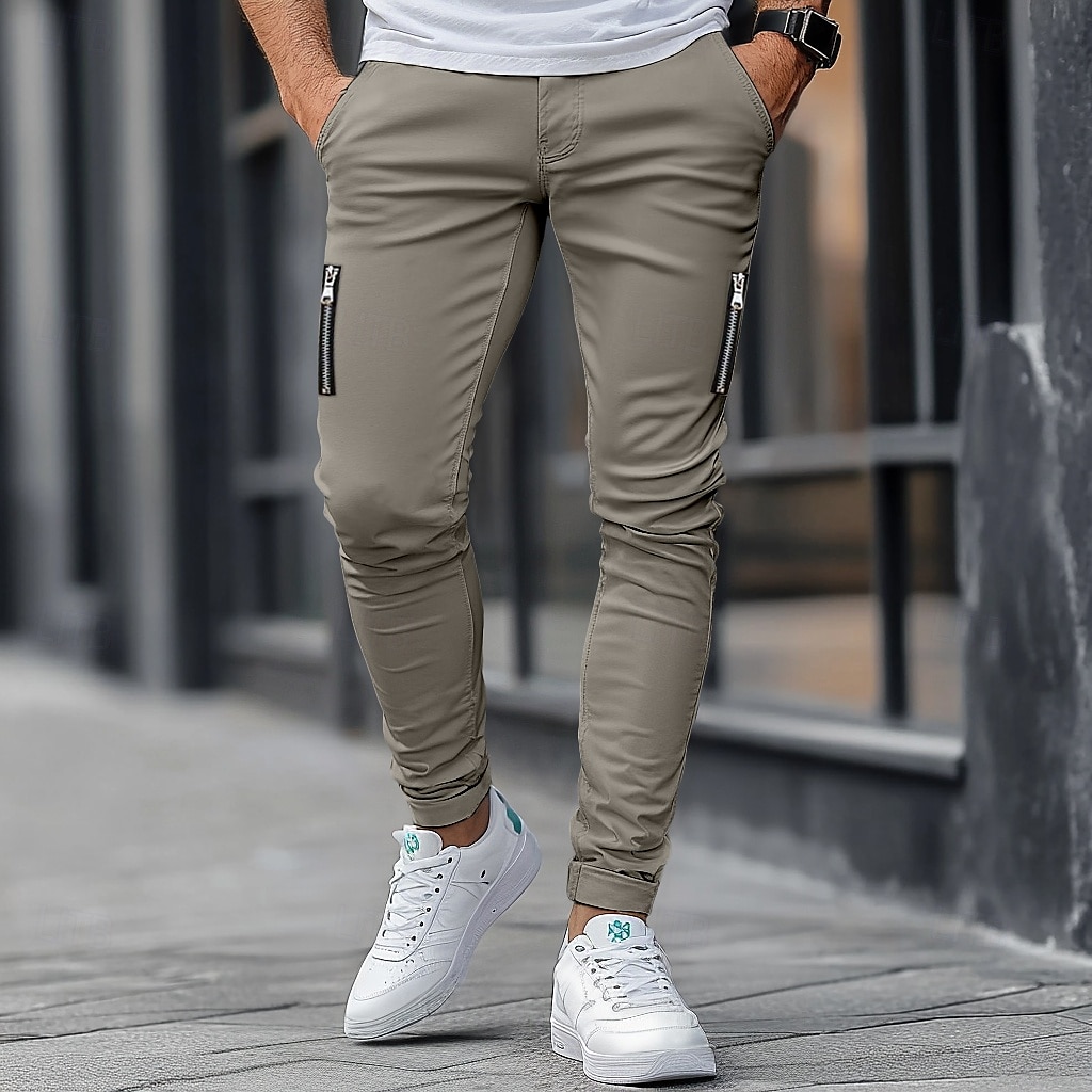 Men's Trousers Chinos Summer Pants Casual Pants Zipper Plain Comfort Breathable Full Length Casual Daily Holiday Fashion Basic Black Khaki Micro-elastic 2025 - $25.99 –P5