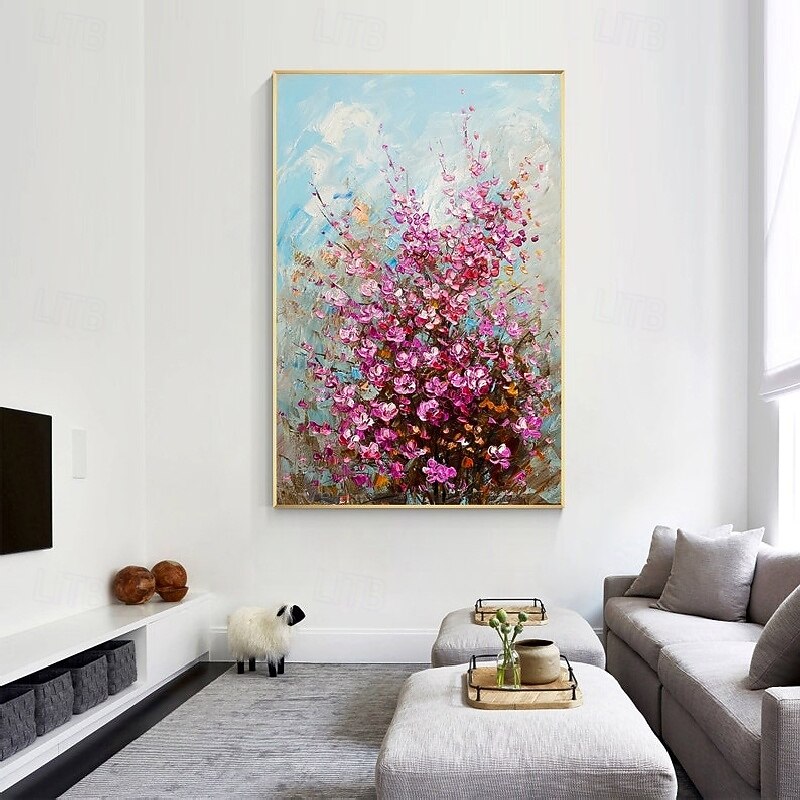 handgemachtes großes 3D-Blumenölgemälde auf Leinwand, handgemaltes weißes Kirschblütengemälde, großes Wandkunstgemälde, handgemachtes Palettenmessergemälde, strukturiertes Acrylgemälde, 2025 - $116.99 –P1