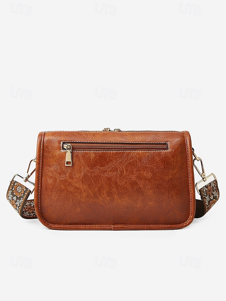 brun skulderveske i imitert skinn for kvinner med justerbar mønstret stropp - stilig crossbody-veske for casual og boho chic looks 2026 - $26.99 –P5