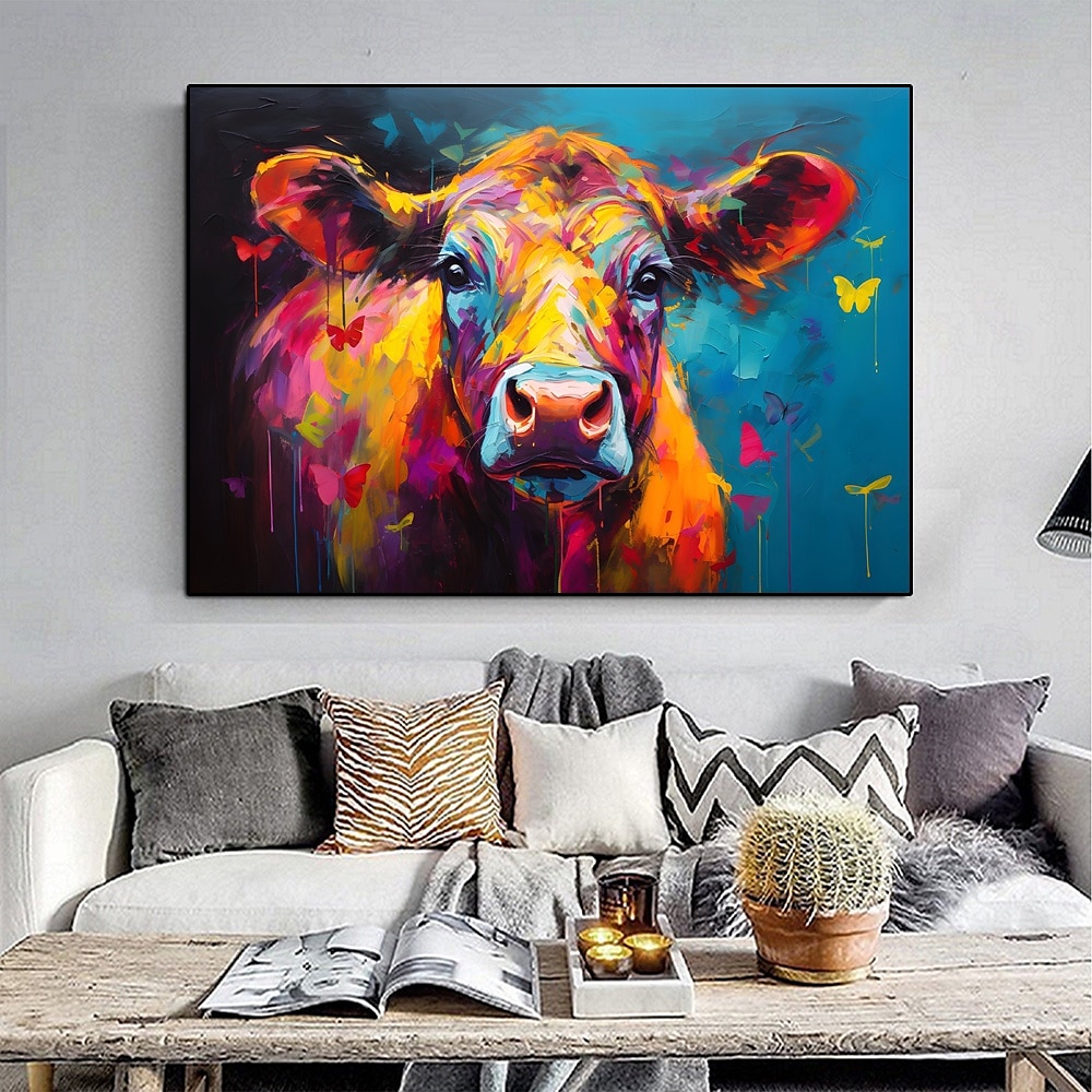 peinture à l'huile de vache colorée peinte à la main peinture à l'huile d'animaux faite à la main sur toile art mural peint à la main décoration intérieure peinture d'animaux de la ferme œuvre d'art de 2025 ? $125.99 –P5