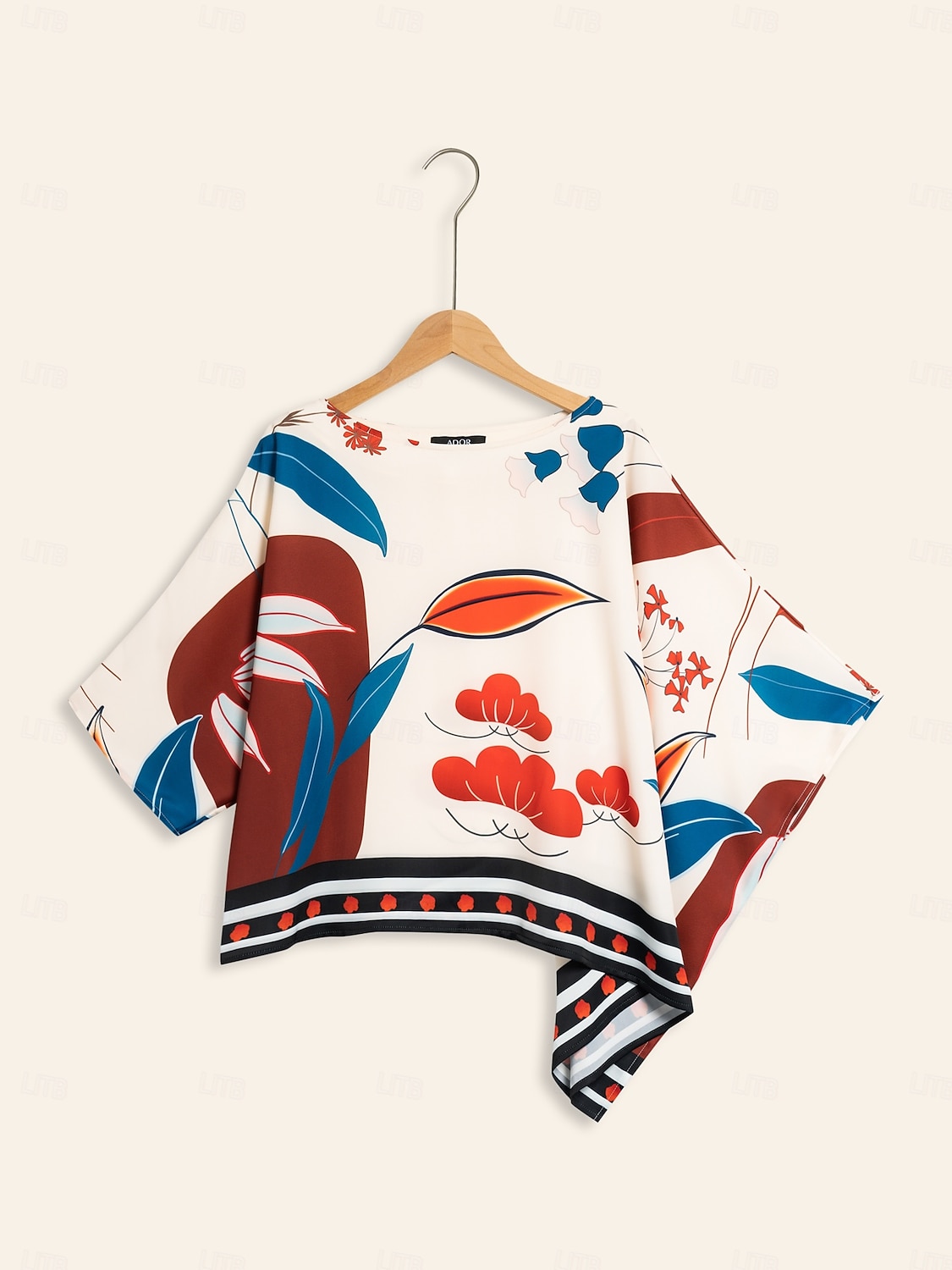 Mujer Floral Casual Casual Diario Manga magiar Albaricoque Dobladillo irregular De Gran Tamaño Estampado Manga 3/4 Elegante Diario Escote Barco Primavera & Otoño Otoño Temporadas Cruzadas 2026 - $56.99 –P7