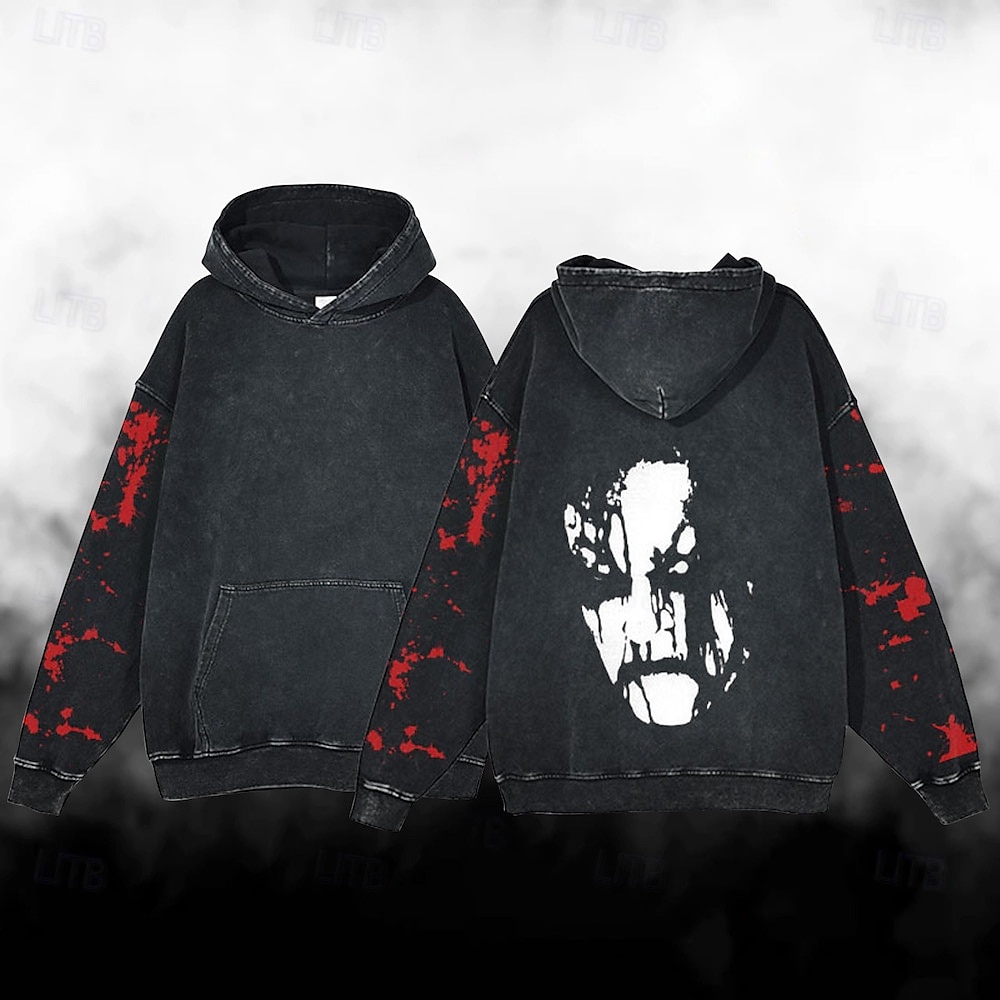 Víspera de Todos los Santos Gritar Cara de fantasma Esqueleto Sudadera Camiseta extragrande lavada con ácido Estampado Bolsillo delantero Gráfico Para Pareja Hombre Mujer Adulto Mascarada Estampado 2025 - $29.99 –P8