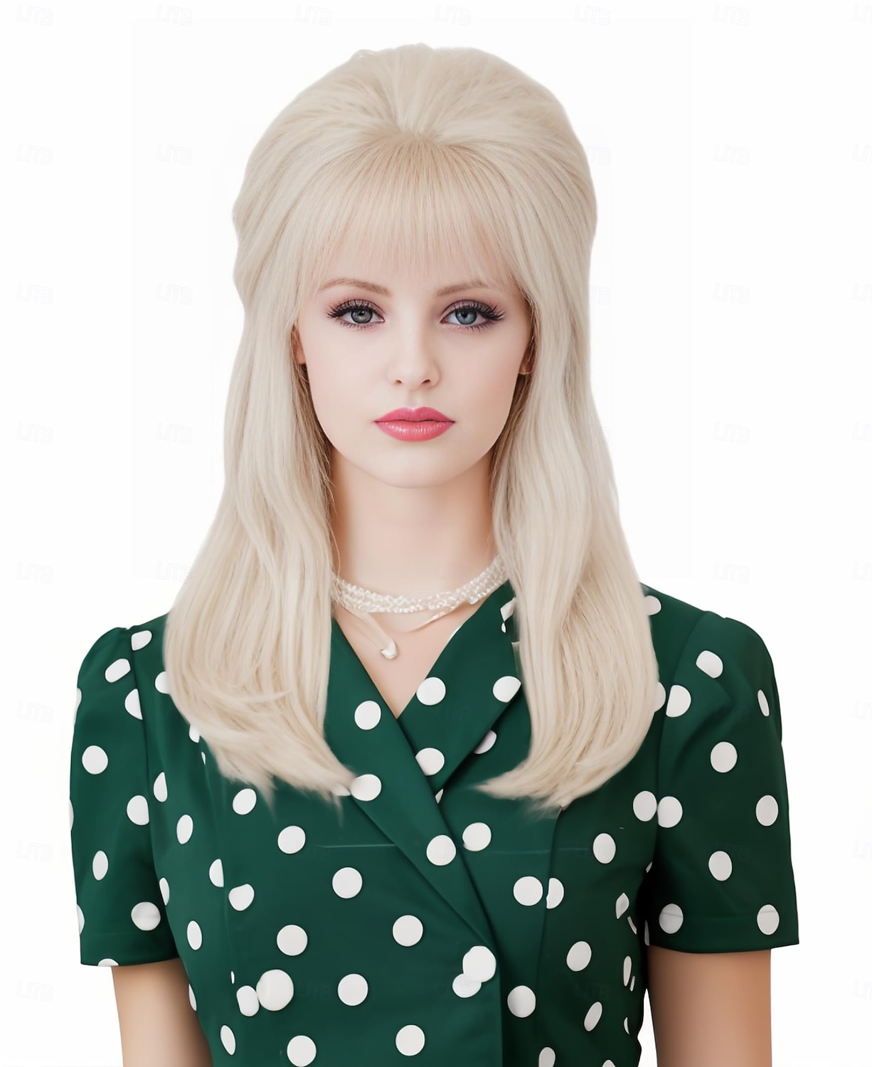 Retro blond lue 50-60-70-tall bikube gull bølgete lue kvinner med pannelugg stor bouffant kostyme-lue karneval fest daglig bruk ikke inkludert briller halloween-luer 2025 - $19.49 –P1