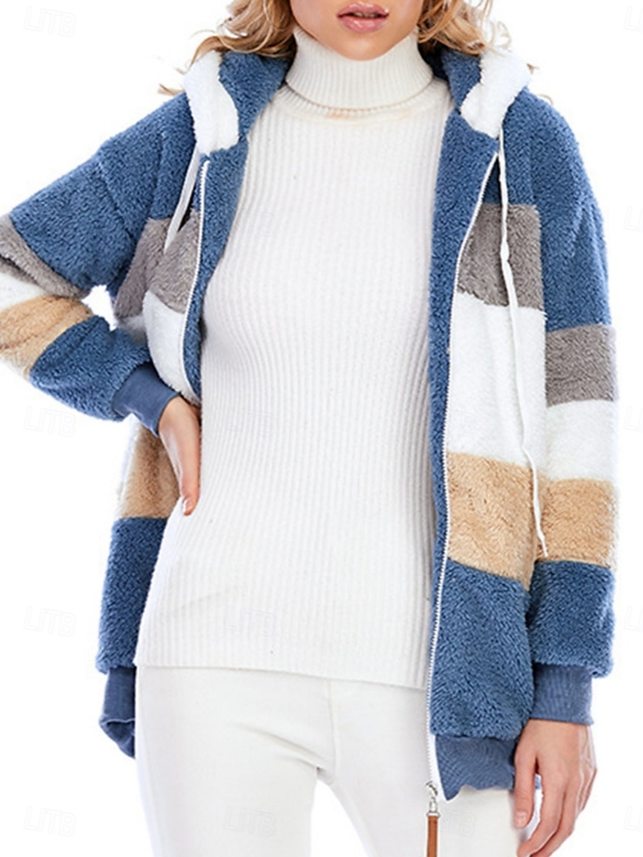 Damen Fleecejacke Teddy-Mantel Hoodie Jacke warm halten Atmungsaktiv Zip Tasche Innenfutter aus Fleece Brautkleider schlicht Streetstyle Farbblock Urlaub Strasse Freizeitskleidung Ausgehen 2025 - $39.99 –P3