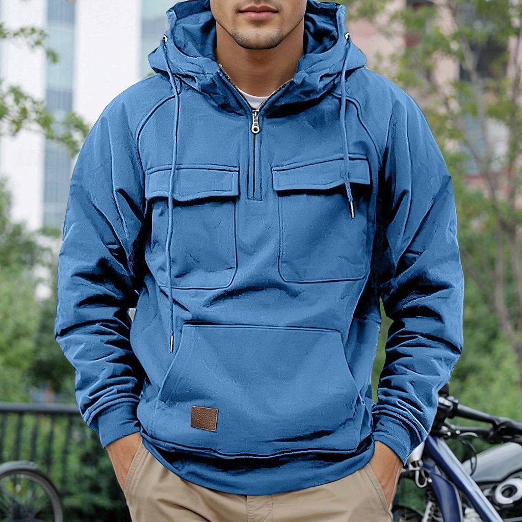 Men's Hoodie Quarter Zip Hoodie Tactical Hoodie Tactical Wine Red Black Wine Army Green Navy Blue Hooded Plain Pocket Tactical Sports & Outdoor Daily Streetwear Cool Casual Spring & Fall 2025 - $32.99 –P9