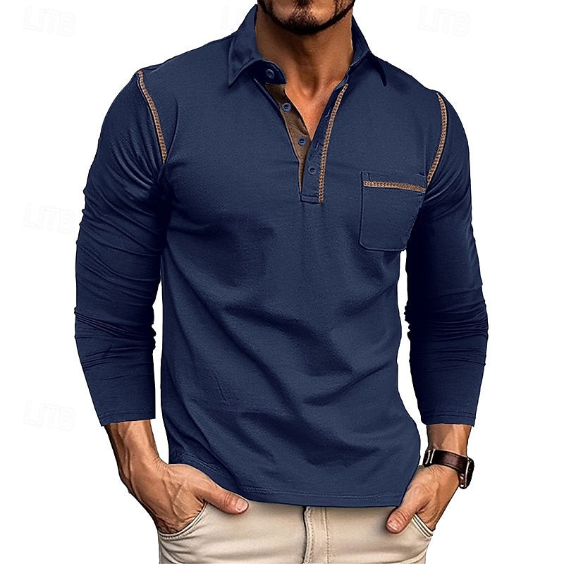 Herren Golfhemd Golfpolo Arbeit Casual Kargen Langarm Basic Modern Farbblock Patchwork Taste Frühling & Herbst Regular Fit Wein Schwarz Armeegrün Königliches Blau Dunkelgrau Braun Golfhemd 2025 - $21.99 –P7