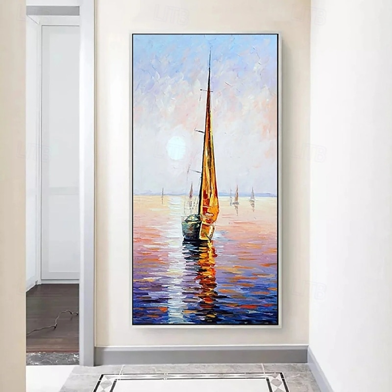 Peinture à l'huile faite à la main abstraite voilier toile art peintures à la main nautique peinture à l'huile sur toile grand voilier peintures mur art moderne paysage marin peinture pour chambre de 2025 ? $66.99 –P3