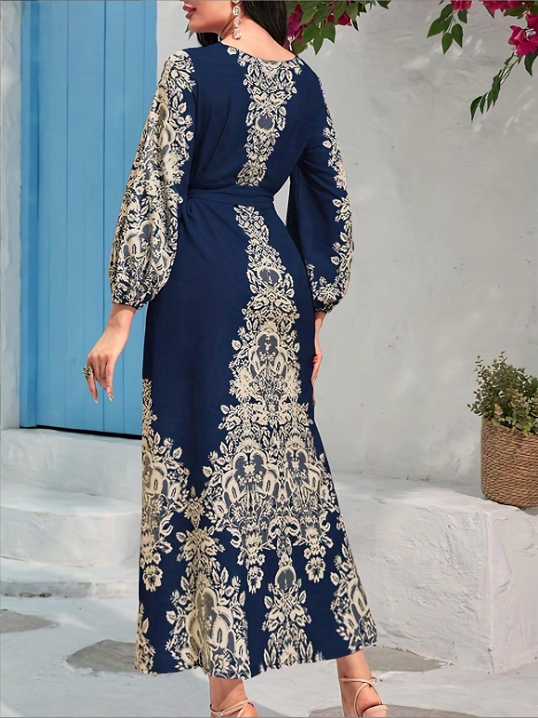 Női Maxiruha Vintage ruha hétköznapi ruha Boho ruha Csehország Szüret Vakáció Napi Randi Laza öltözet Grafika Hosszú ujj Terített nyak Medence Tavasz Ősz 2025 - $46.99 –P2