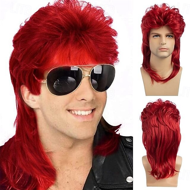 Mullet Wigs for Men, 80S Long Hair Curly Wig 70S Curly Disco Punk Rock Ginger Wig for Carnival Cosplay Party 2025 - $17.49 –P10
