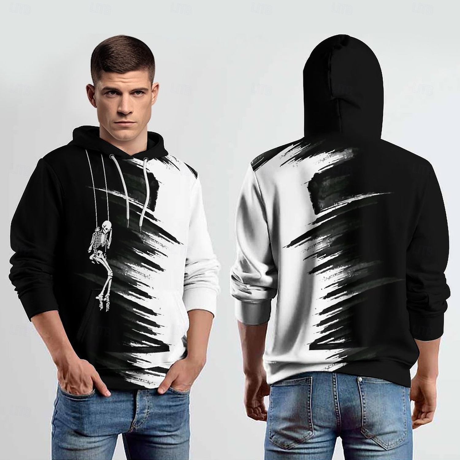 Pánské Kapuce Kapucky Mikina Kapuce Dlouhý rukáv Mikina s kapucí Kapuce Módní 3D tisk Dovolená Streetwear Bílá Potisk Zima Jaro & podzim Návrhář 2025 - $30.99 –P2