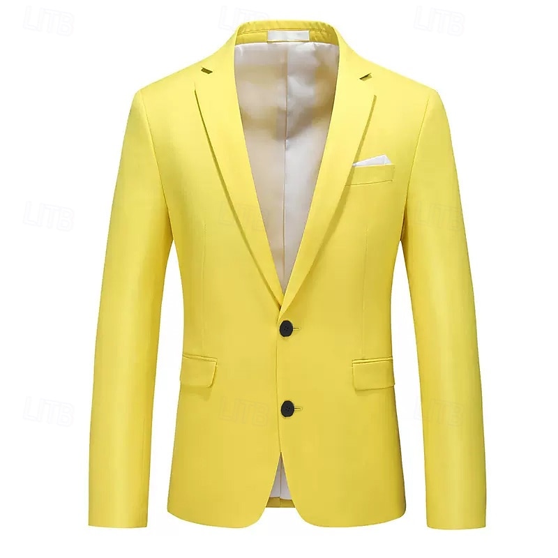Herren Abschlußfeier Blazer Geschäft Cocktailparty Hochzeitsfeier Mode Lässig Frühling & Herbst Polyester Einfarbig Knöpfe Tasche Bequem Einreihig Blazer Hellrosa Gelb Rosa Königliches Blau 2025 - $53.99 –P7