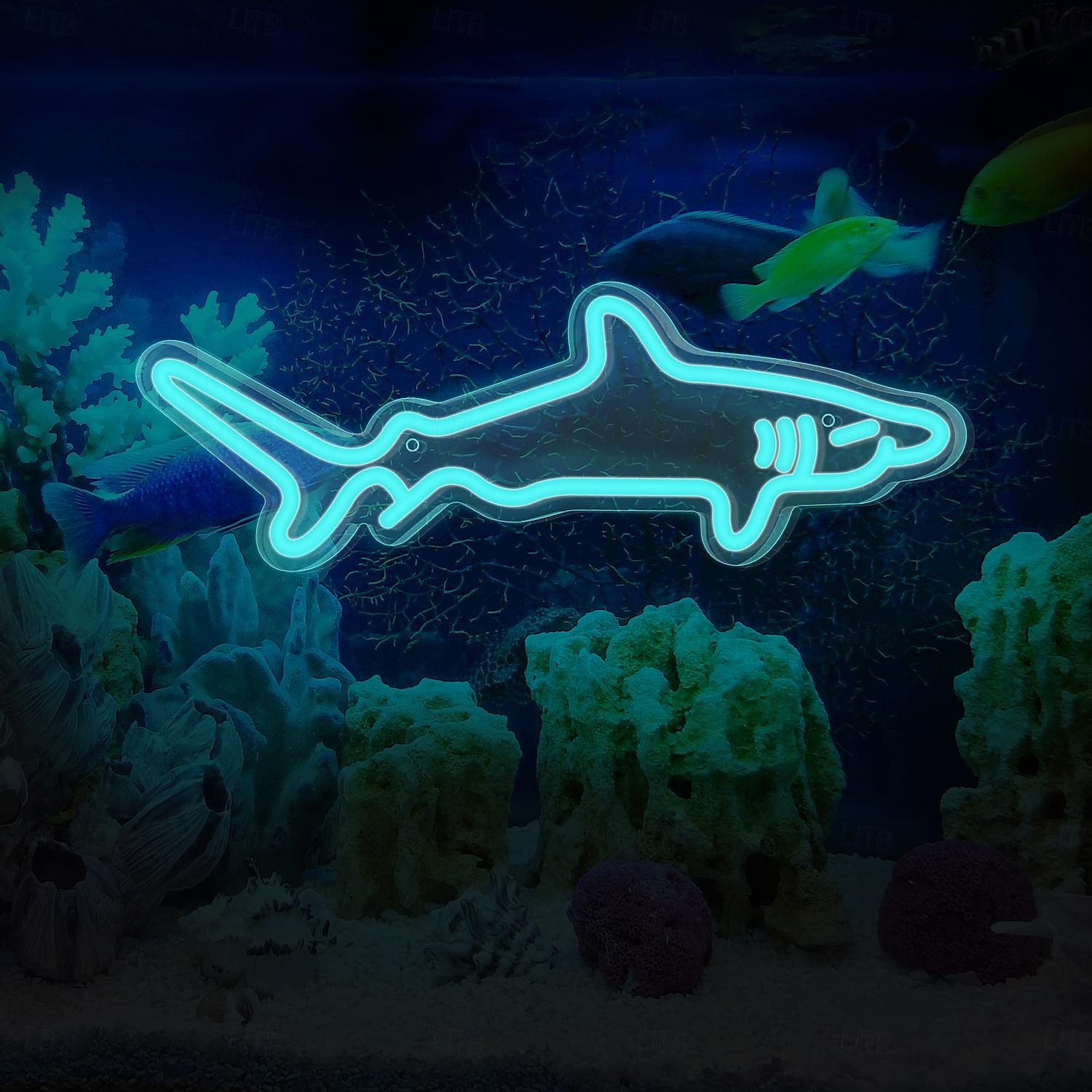 1ks modrý žraločí led neonový nápis, neonový nápis napájený přes usb světlo pro domácí ložnici akvárium zoo bar klub hospoda party nástěnná dekorace závěsné světlo 2025 - $29.99 –P5