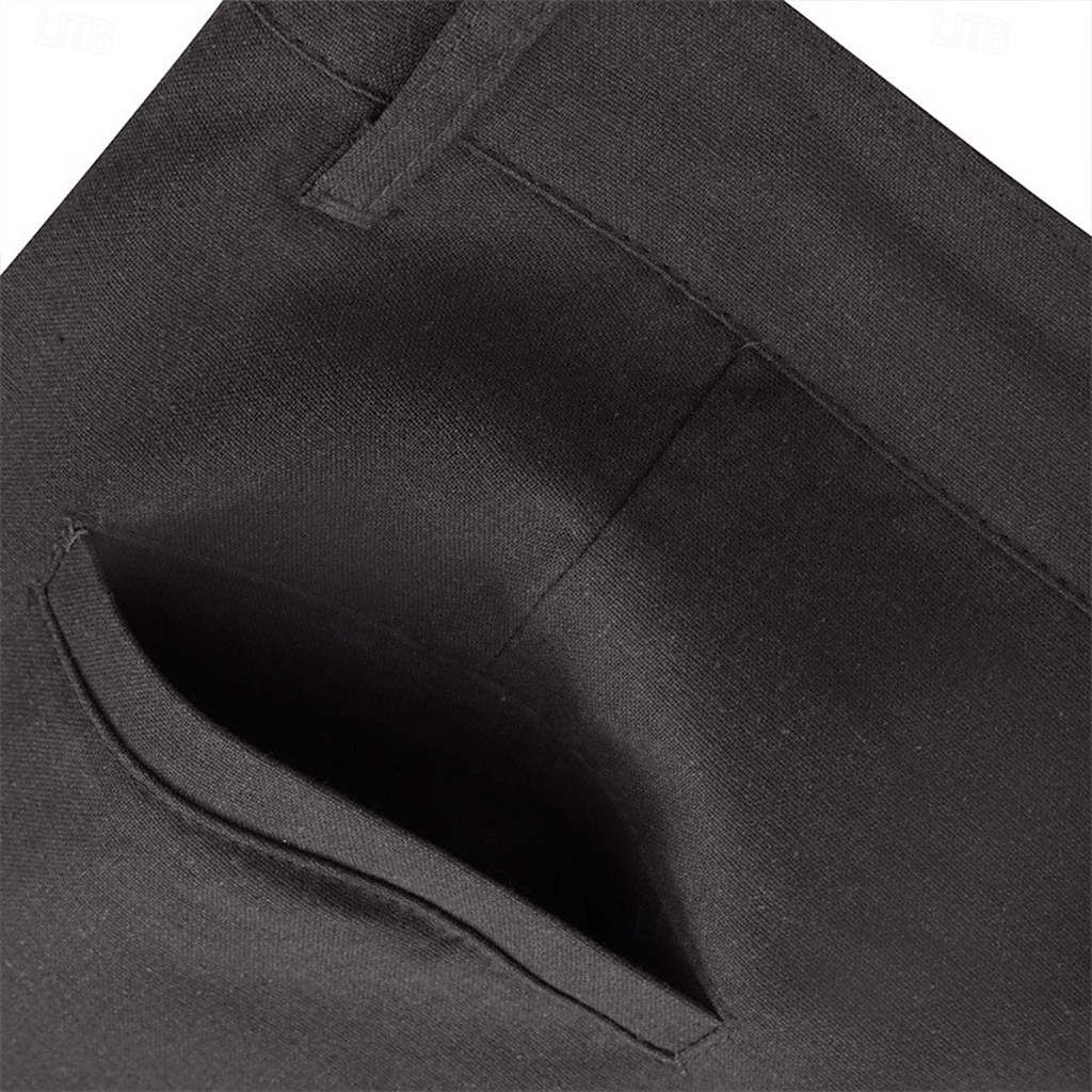 2025年 男性用 リネンパンツ ズボン スーツ サマーパンツ ビーチパンツ フロントポケット まっすぐな足 平織り 履き心地よい 高通気性 全長 フォーマル ビジネス 祝日 ファッション ベーシック ブラック ホワイト 伸縮性なし  コレクション – $27.99 –P14