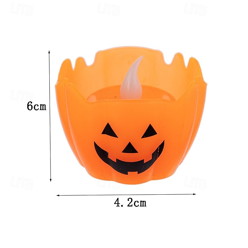 Halloween-Kürbislichter mit flackerndem LED-Kerzenlicht, Halloween-Jack-o-Lantern-Schneekumpel-Ornament für Schreibtisch und Garten, die Denkerstatue, Regenbogen-Party-Anzieh-Requisiten, 6/12 Stück 2025 - $11.49 –P1