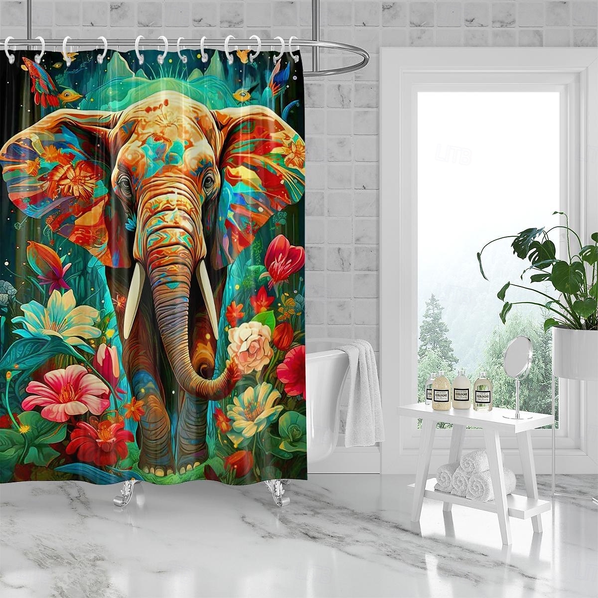 Zasłona prysznicowa z haczykami 180cm*180cm (70"*70") z poliesteru zmywalna wodoodporna z wzorem do dekoracji łazienki z motywem zwierząt i kwiatów 2025 - $19.99 –P8