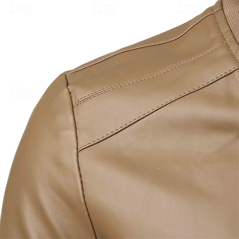 Herren Lederjacke Freizeitjacke Motorrad Jacke Täglich Urlaub Windundurchlässig warm halten Tasche Herbst Winter Glatt Modisch Klassisch Ständer Standard Kunstleder Schwarz Braun Jacken 2025 - $35.99 –P5