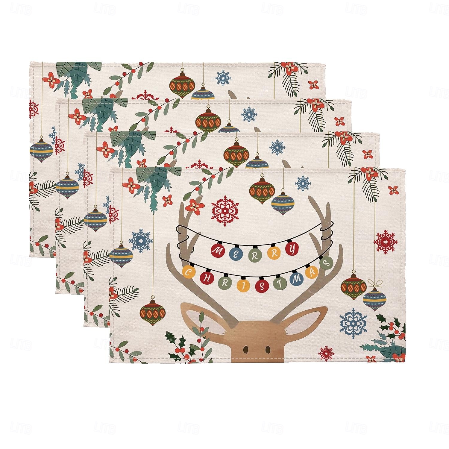 Juego de 4 manteles individuales navideños de algodón y lino para mesa de Navidad de temporada de invierno con muñeco de nieve &Diseño de reno para decoración de interiores y exteriores, para fiestas, 2025 - $12.49 –P3