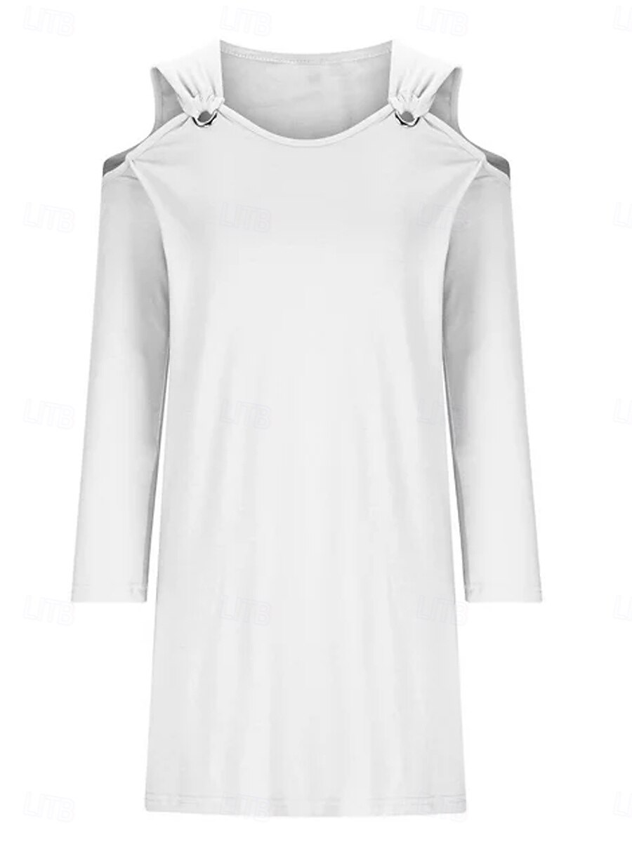 Pentru femei Rochie neagra Rochie Mini Umăr rece Elegant Epocă De Pe Umăr Manșon Lung Negru Alb Roz Îmbujorat Culoare 2025 - $31.99 –P5