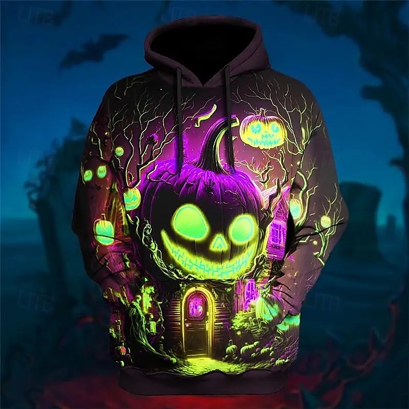 Halloween Pumpkin Hoodie Pullover Anime 3D Front Pocket Graphic For Couple's Men's Women's Adults' Halloween Carnival Masquerade 3D Print Party Casual Daily 2025 - $29.99 –P1