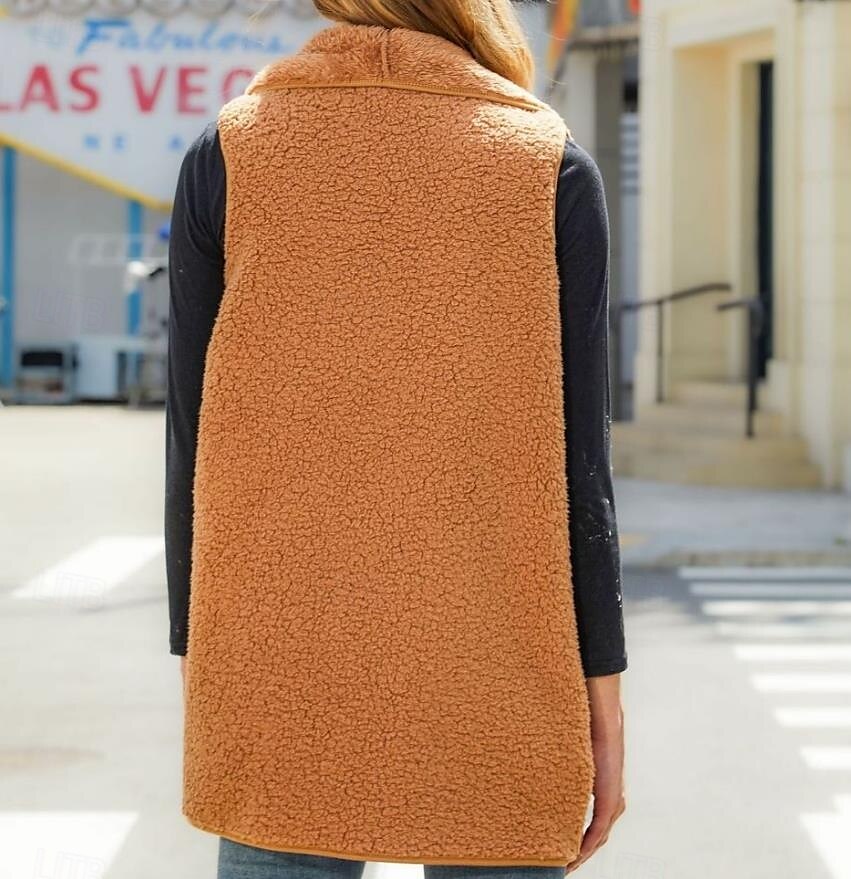 Dam Vinterkappa Utomhus Gata Dagliga kläder Höst Vinter Normal Täcka Normal Håller värmen Andningsfunktion Stylish Ledigt Jacka Ärmlös Ensfärgat Med fickor Svart Brun Ljusgrå 2025 - $52.99 –P3