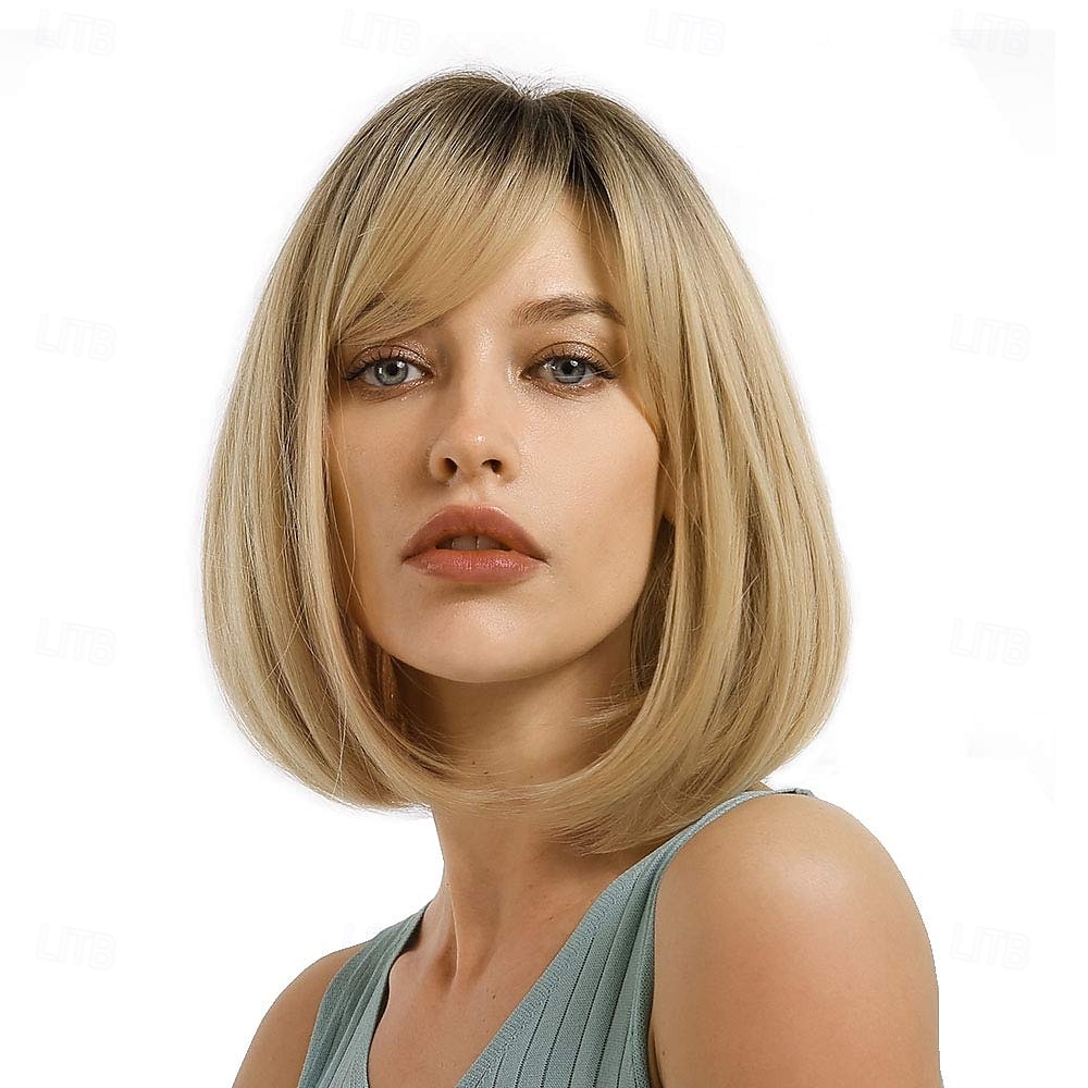 peruca bob com franja perucas de cabelo curto para mulheres peruca reta peruca bob sintética natural resistente ao calor perucas laterais para festa uso diário de 2025 por $18.99 –P8