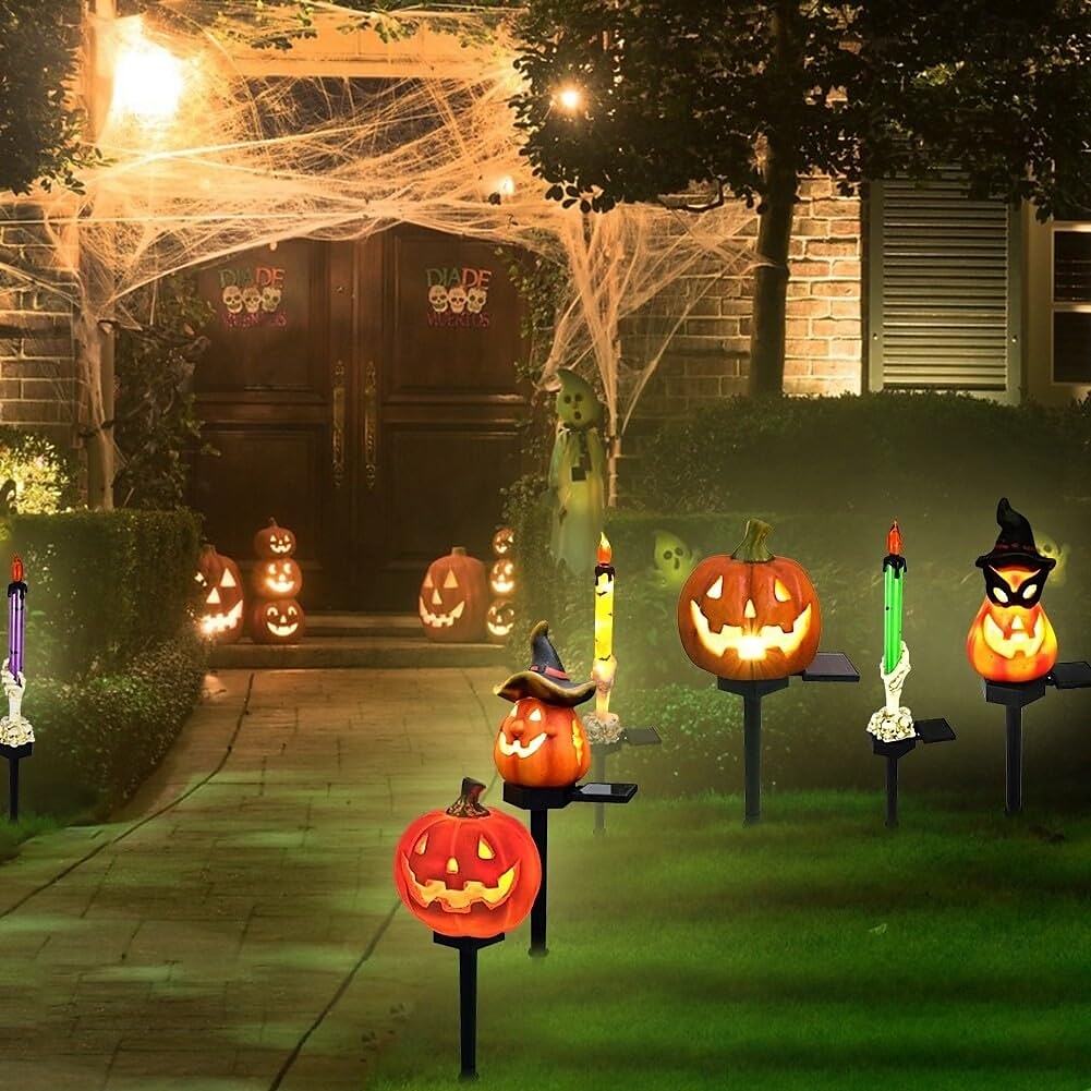 halloween kültéri napelemes pumplin lámpák jack o lámpás modern udvarhoz műgyanta padlóbetét táj dekoráció hamis sütőtök fények 2025 - $15.99 –P5