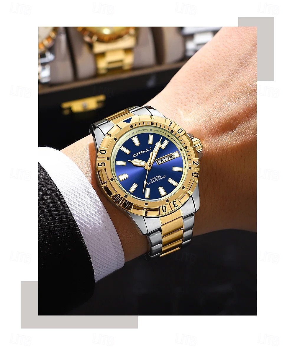Crrju top original hommes montre à quartz vert montre étanche pour hommes en acier inoxydable quartz hommes montre de luxe montre-bracelet lumineuse de 2025 ? $28.99 –P4