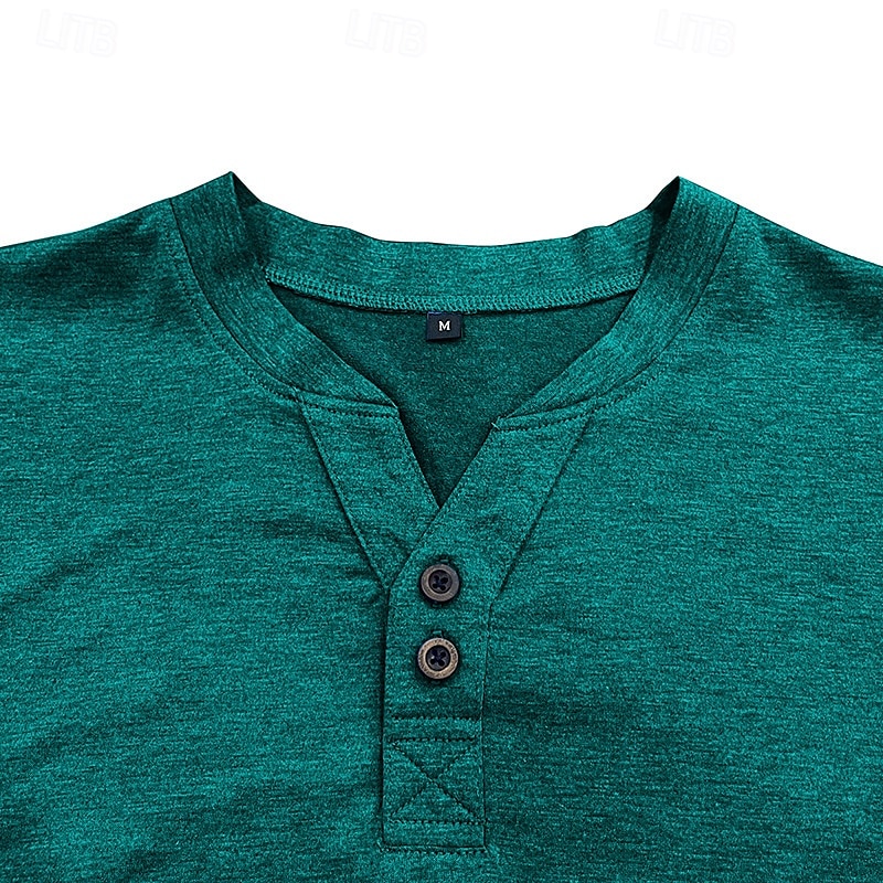 Herren T-Shirt mit Knöpfen T Shirt Henley Hemd T-Shirt Langarm Henley Frühling & Herbst Einfach Mode Designer Basic Urlaub Straße Ausgehen Meerblau Wein Blau Top T-Shirt für Herren 2025 - $26.99 –P19
