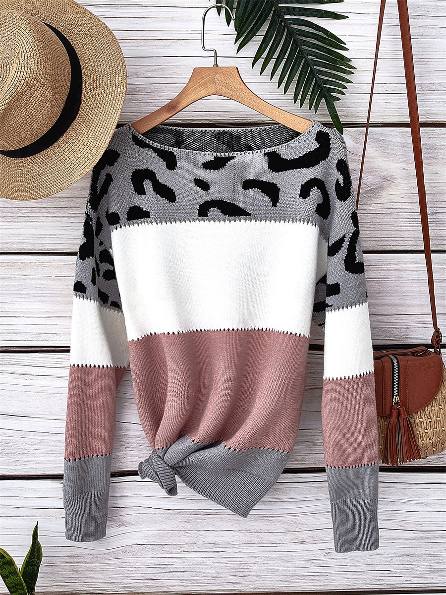 Dame Genser Pullover genser Uformell genser Fritid Myk Leopard Stripet Riflet V-hals Strikket Langermet Vanlige topper Strikke utendørs Daglig Helg Rosa Høst Vinter 2025 - $51.99 –P1