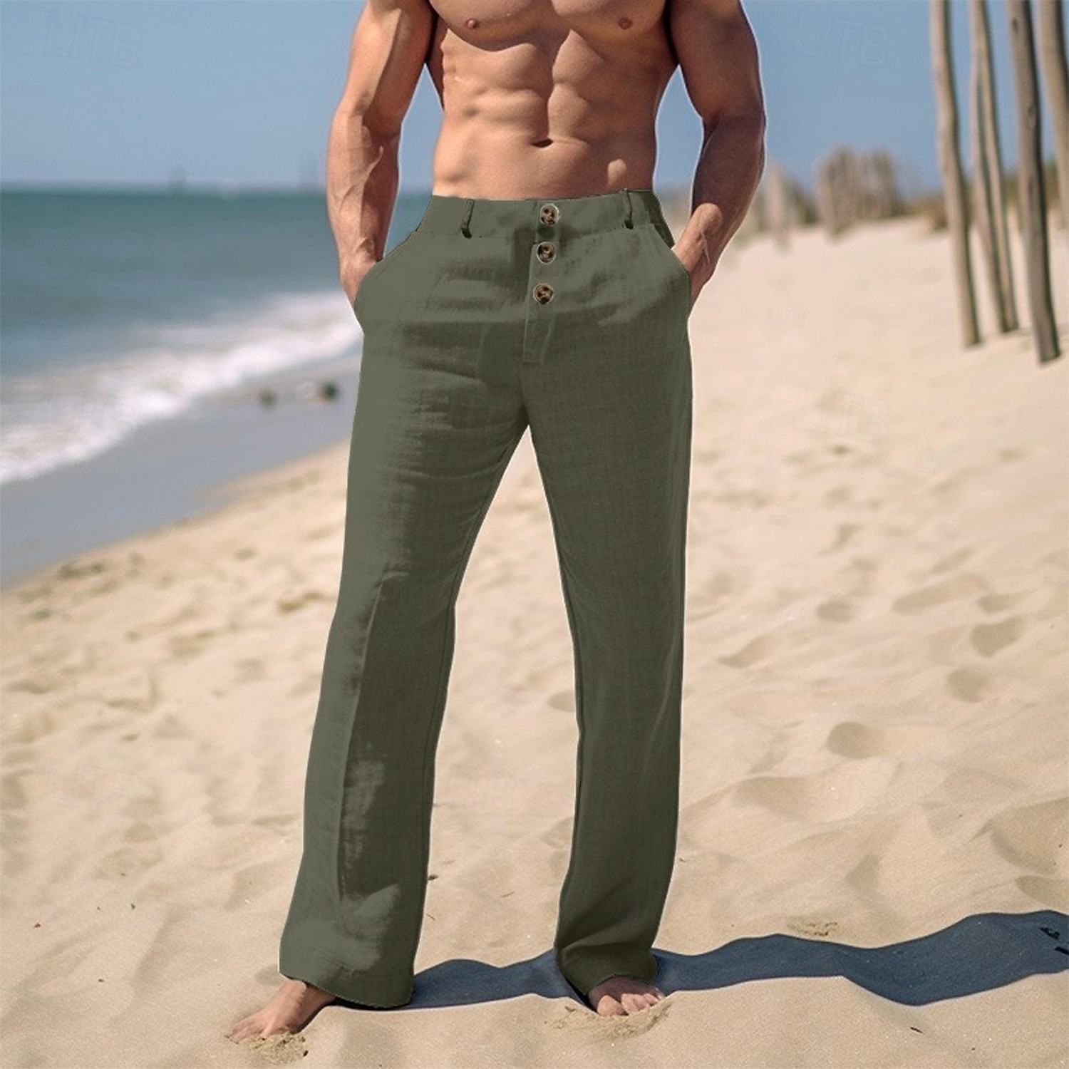Męskie Lniane spodnie Spodnie Letnie spodnie Spodnie plażowe Przednia kieszeń Prosta noga Równina Komfort Oddychający Codzienny Święto Moda Podstawowy Czarny Biały 2026 - $29.99 –P15