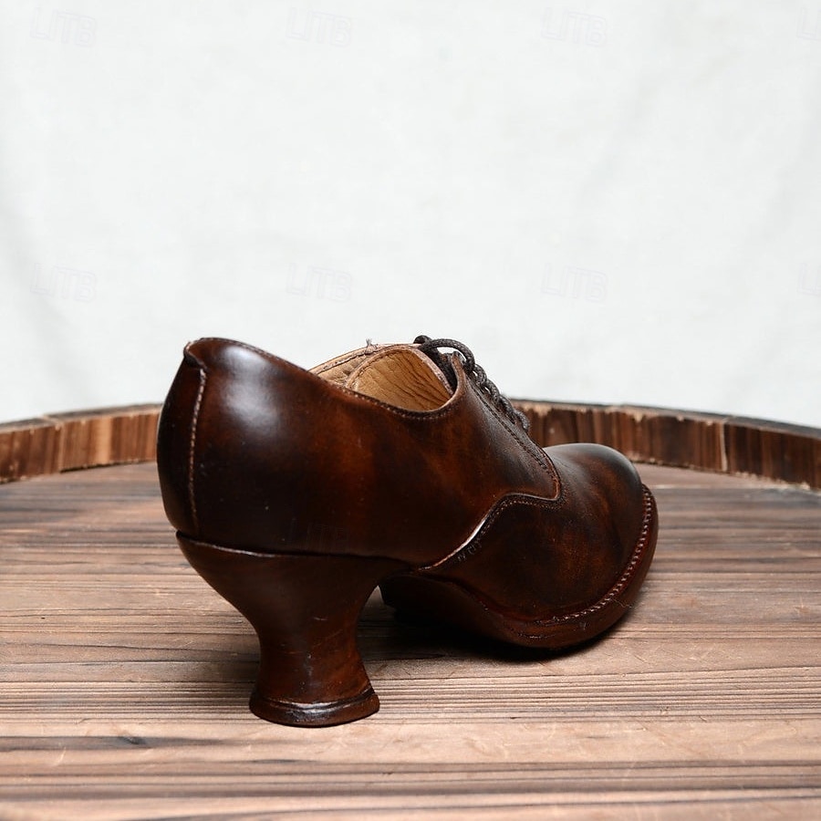 damskie gatsby vintage brown ze sztucznej skóry sznurowane buty na obcasie oxford - styl retro wiktoriański na formalne i codzienne okazje 2025 - $54.99 –P4