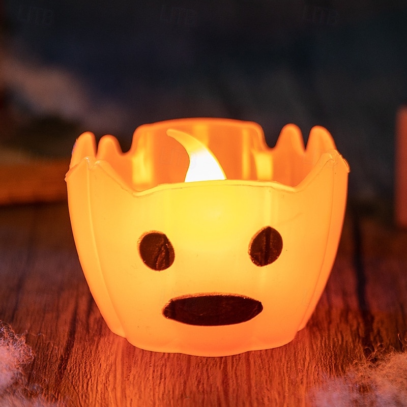 Halloween-Kürbislichter mit flackerndem LED-Kerzenlicht, Halloween-Jack-o-Lantern-Schneekumpel-Ornament für Schreibtisch und Garten, die Denkerstatue, Regenbogen-Party-Anzieh-Requisiten, 6/12 Stück 2025 - $11.49 –P8