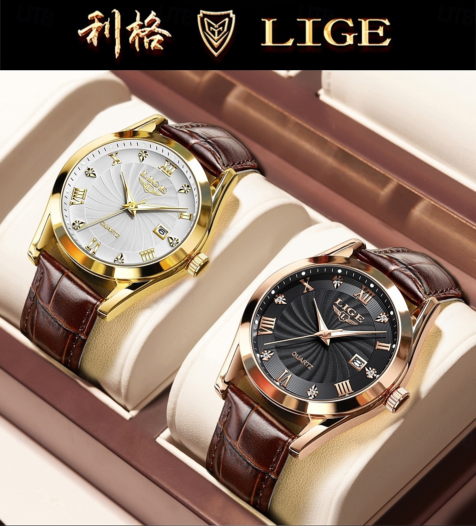2025年 LIGE メンズクォーツウォッチ ビジネス カレンダー 防水 レザーストラップウォッチ  コレクション – $21.99 –P14