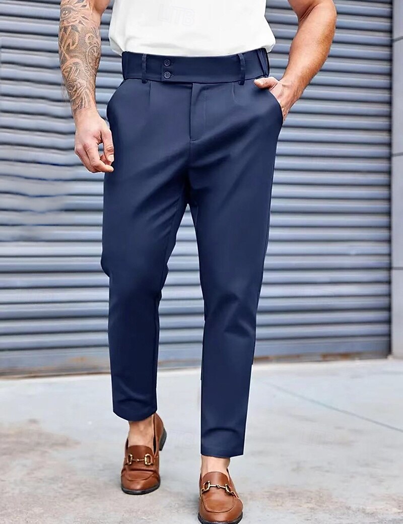 Herren Anzughosen Karottenhose Hose Hosen Anzughose Gefaltet Tasche Glatt Komfort Weich In voller Länge Formal Hochzeit Geschäft Modisch Strassenmode Schwarz Blau 2025 - $27.99 –P5