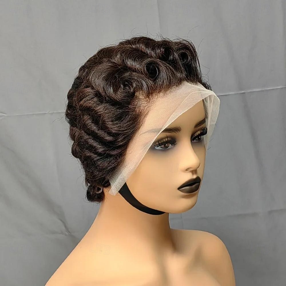 13x4 pixie cut peruk människohår blekta knutar spets frontal pixie peruk med baby hår lockigt bob kort pixie cut spets peruk 2026 - $139.99 –P4