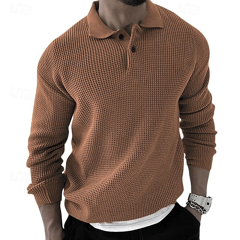 Men's Pullover Sweater Jumper Knit Sweater Ribbed Knit Regular Knitted Plain Lapel Fashion Basic Daily Wear Date Clothing Apparel Fall & Winter Black Khaki S M L 2025 - $33.99 –P5