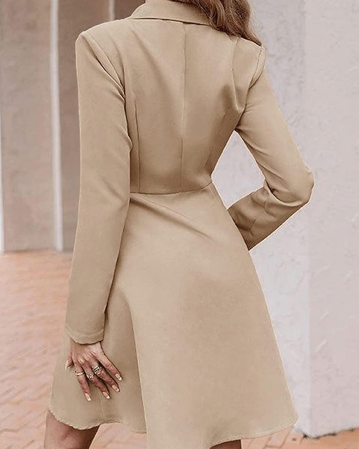dámské malé černé šaty blejzr šaty elegantní pracovní minišaty knoflíková klopa dlouhý rukáv hladký regular fit černá modrá khaki jaro podzim s m l xl 2025 - $41.99 –P5