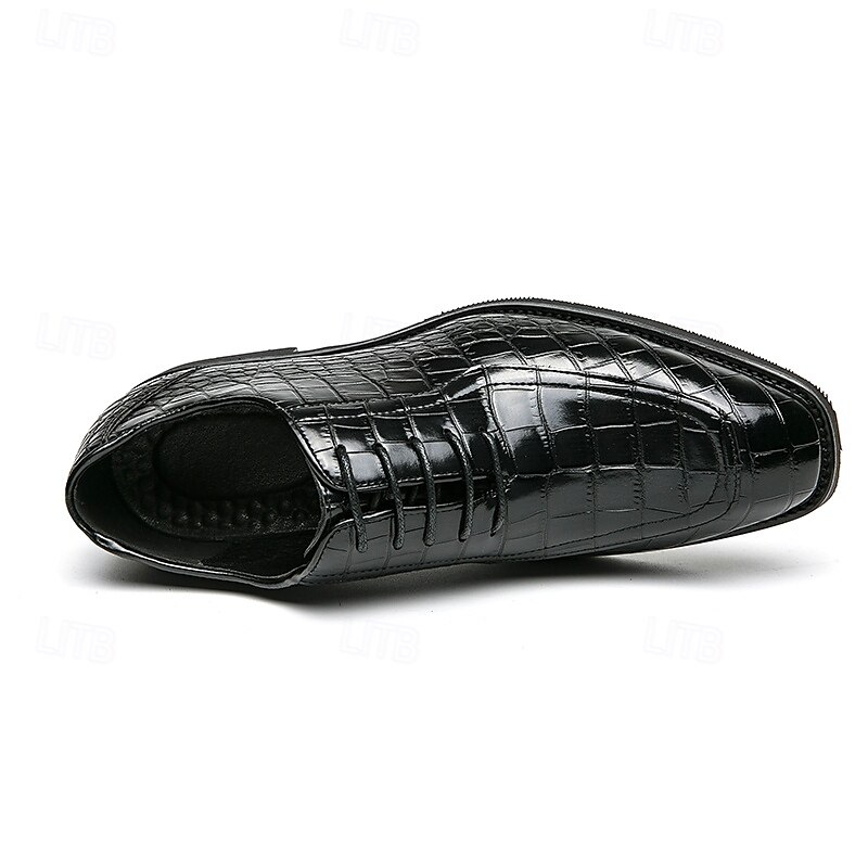 Sapatos sociais masculinos oxford de couro sintético com relevo de crocodilo preto - calçados formais elegantes com cadarço para negócios e ocasiões especiais de 2025 por $54.99 –P3