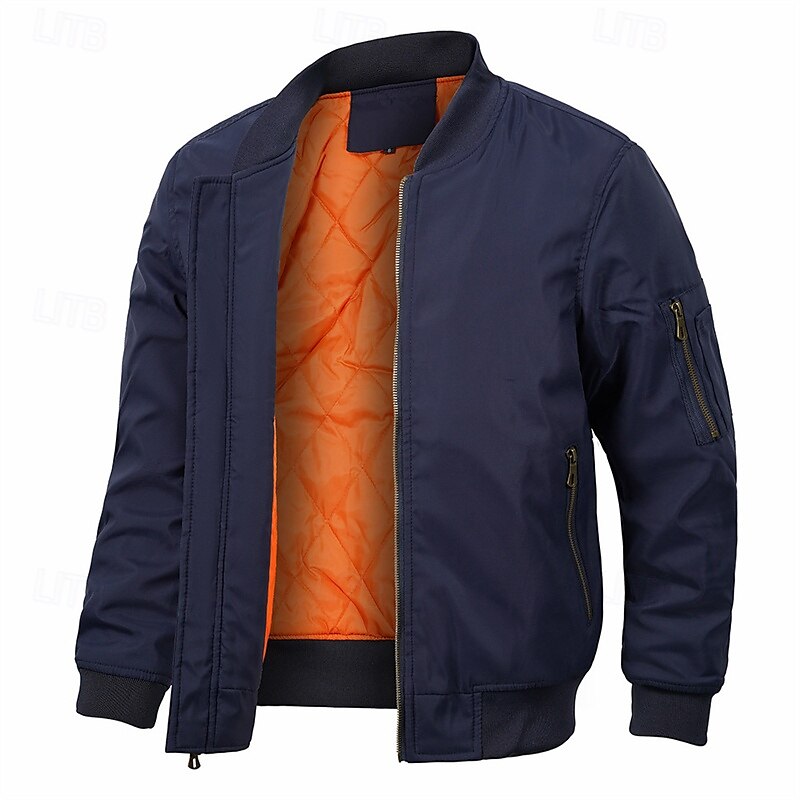 Homme Veste légère Bomber Coupe-vent Veste décontractée du quotidien Vacances Chaud Poche Automne hiver Plein Mode Classique Col Mao Normal Noir Vert Véronèse Bleu de minuit Gris Veste de 2025 ? $62.99 –P12