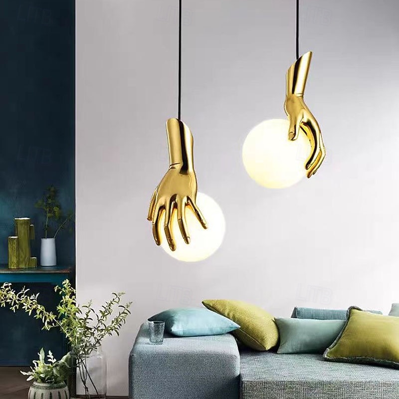 LED Pendant Light Warm White 15cm 1-Light Creative Luxury White Glass Shade Globe Golden Hand G4 Modern Pendant Lantern Design for Bedroom Dining Room 110-240V 2026 - $189.99 –P3